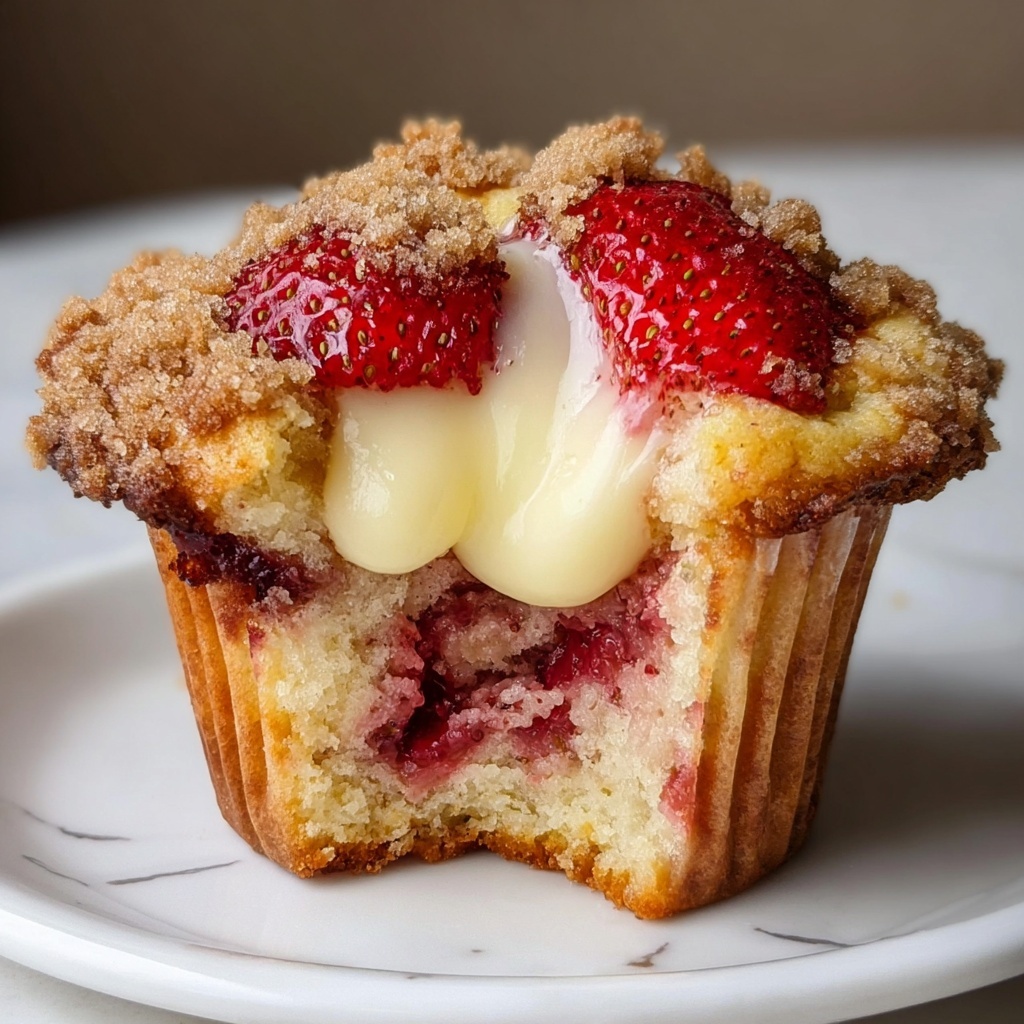Strawberry Cream Cheese Breakfast Muffins with Fresh Strawberries Recipe - Recipe Image