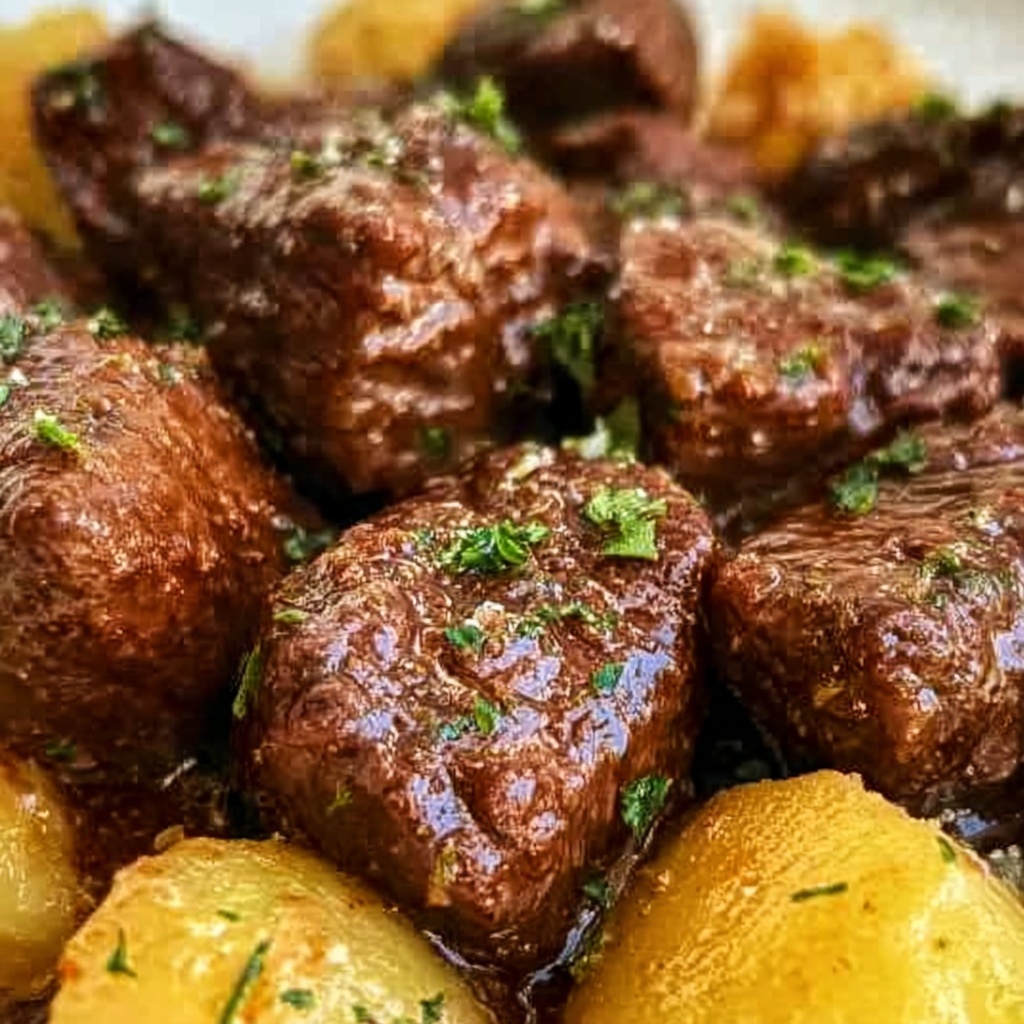Slow Cooker Garlic Butter Beef Bites & Potatoes Recipe - Recipe Image