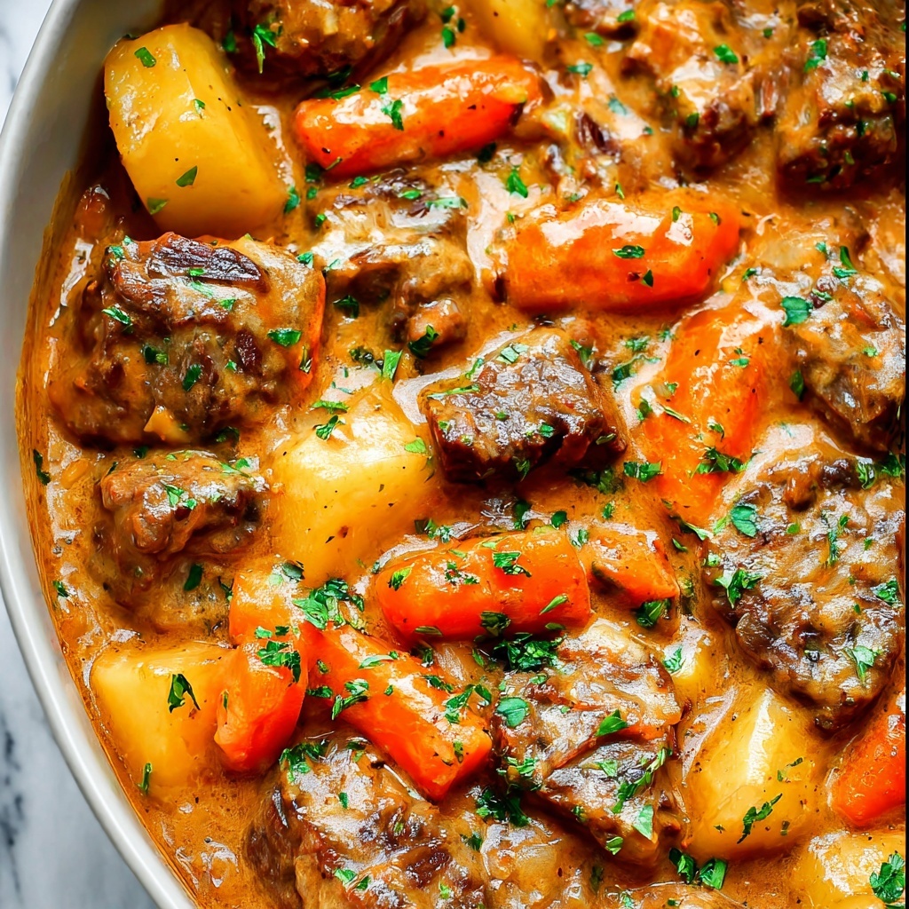 Oven Baked Beef Stew with Vegetables and Creamy Sauce Recipe - Recipe Image