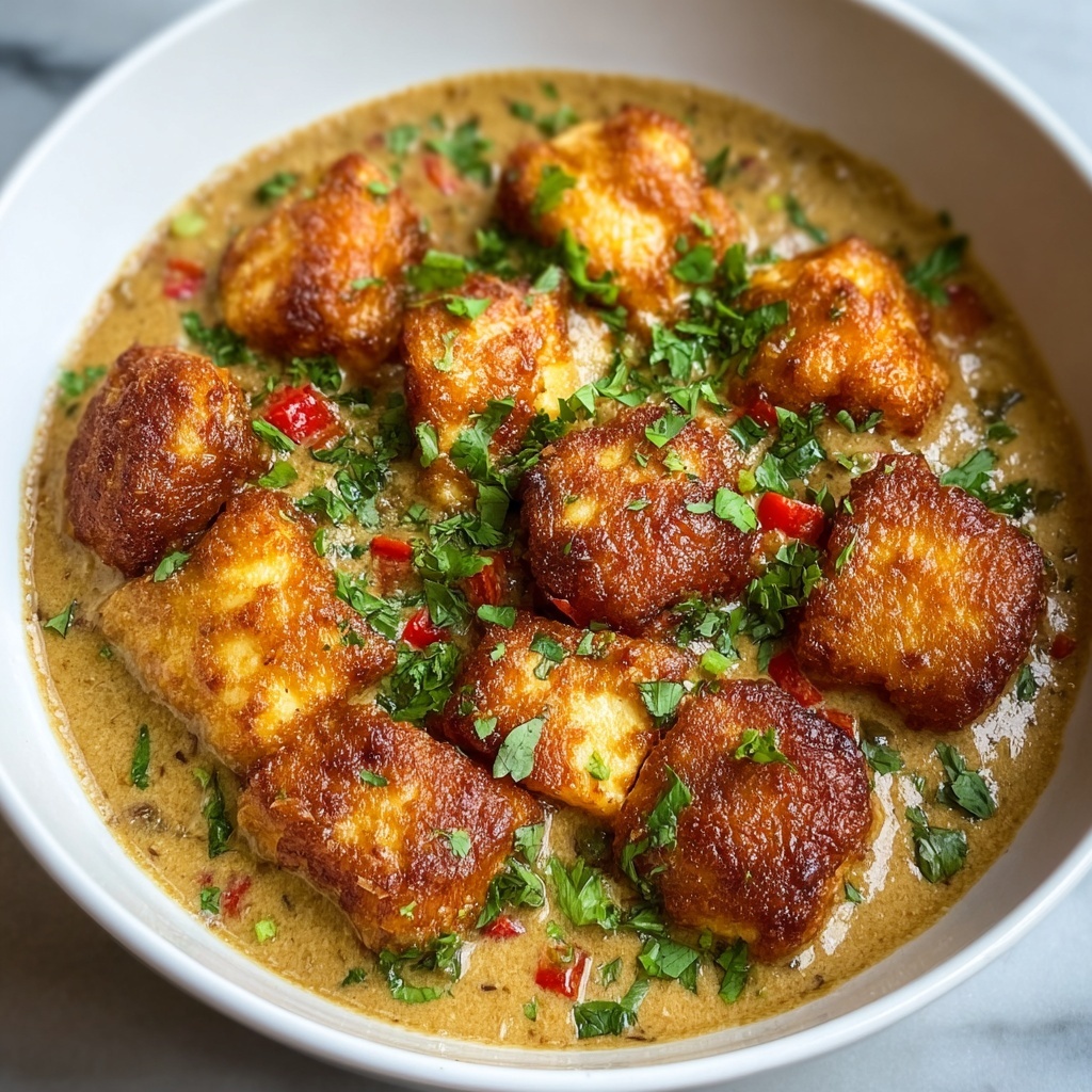 Ultimate Smothered Vegan Fried Tofu with Crispy Batter and Savory Gravy Recipe - Recipe Image