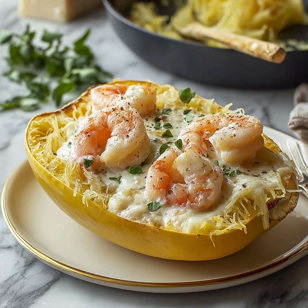 Delicious Spaghetti Squash Shrimp Alfredo for Guilt-Free Indulgence Recipe - Recipe Image