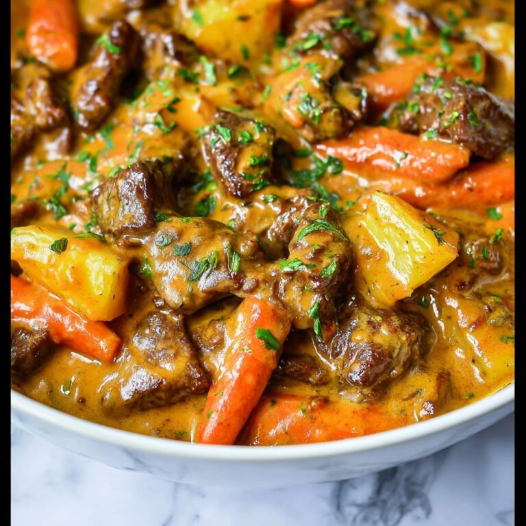 Oven Baked Beef Stew with Vegetables and Creamy Sauce Recipe