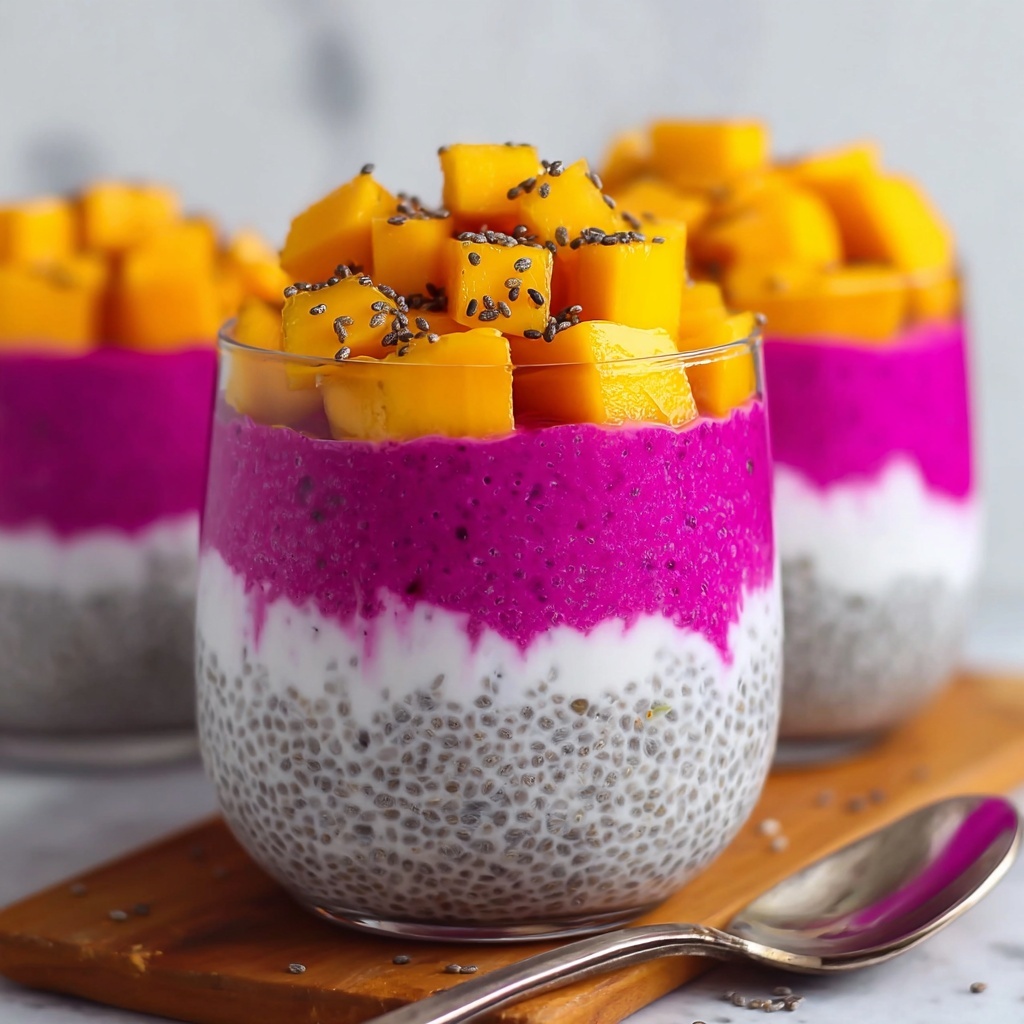 Tropical Mango and Pink Dragon Fruit Chia Pudding Layered Delight Recipe - Recipe Image