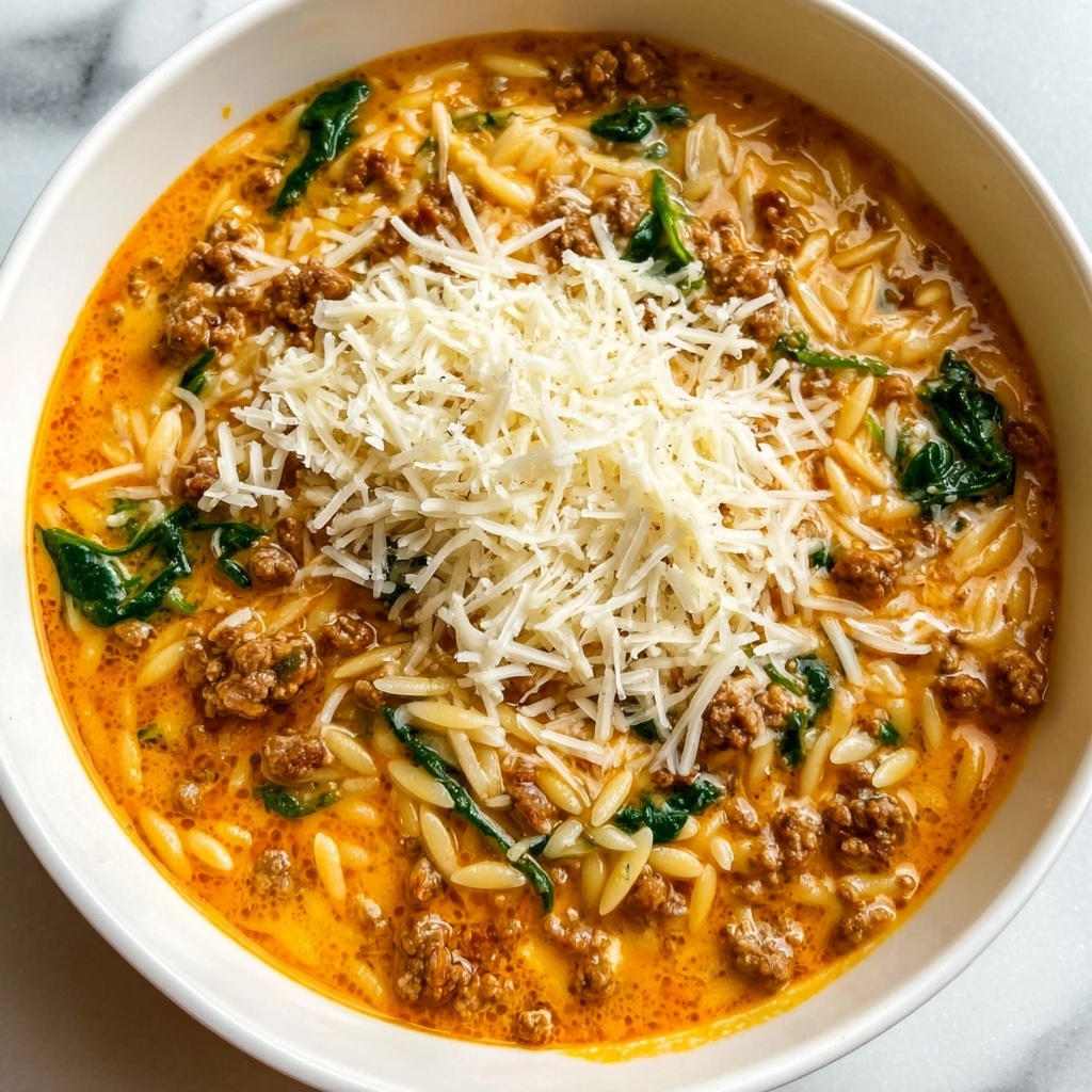 Ground Beef Orzo with Tomato Cream Sauce Recipe - Recipe Image