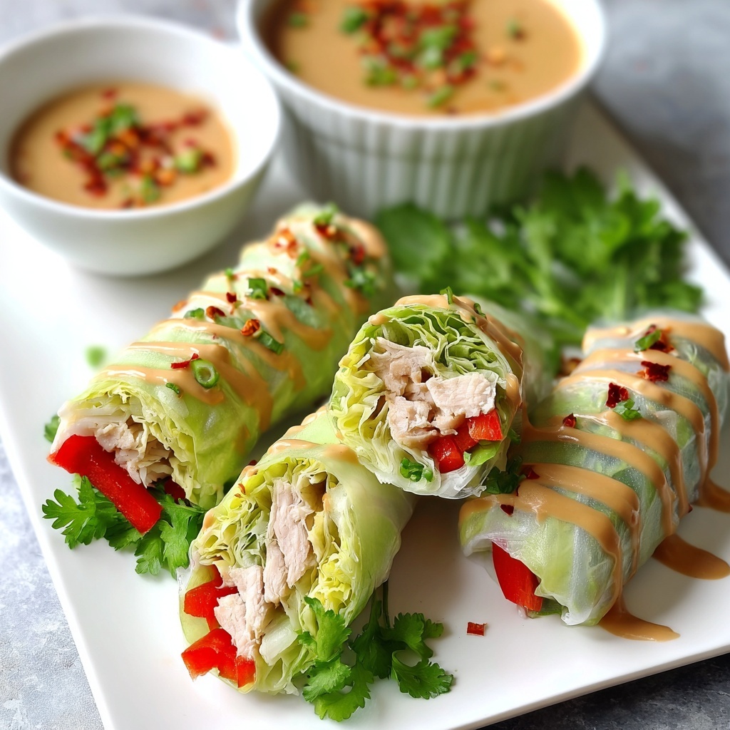 Napa Cabbage Summer Rolls with Chicken & Spicy Peanut Sauce Recipe - Recipe Image